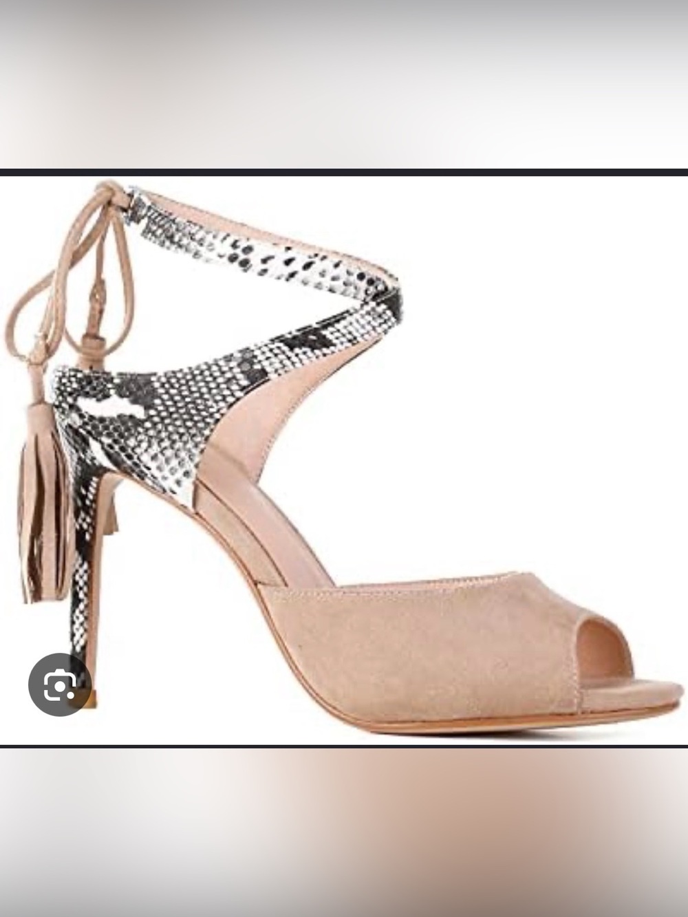 Women’s Blush Suede Peep-Toe Heel with Snake-Print Ankle Wrap